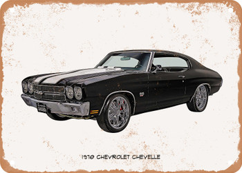 1970 Chevrolet Chevelle Oil Painting - Rusted Look Metal Sign