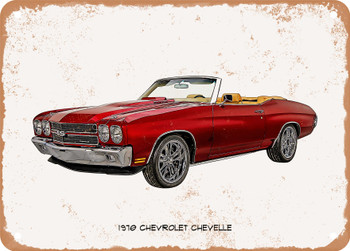 1970 Chevrolet Chevelle Oil Painting  -  Rusty Look Metal Sign
