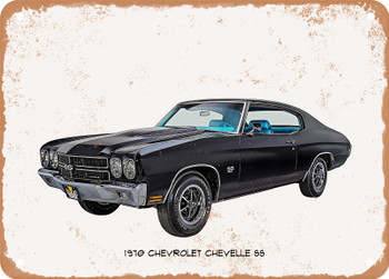 1970 Chevrolet Chevelle SS Oil Painting   - Rusty Look Metal Sign