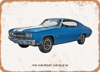 1970 Chevrolet Chevelle SS Oil Painting  - Rusty Look Metal Sign