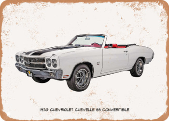 1970 Chevrolet Chevelle SS Convertible Oil Painting - Rusted Look Metal Sign