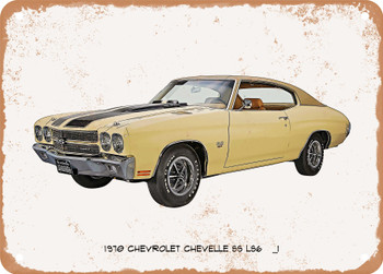 1970 Chevrolet Chevelle SS LS6 Oil Painting  - Rusty Look Metal Sign