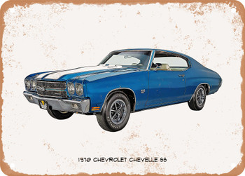 1970 Chevrolet Chevelle SS Oil Painting   - Rusted Look Metal Sign