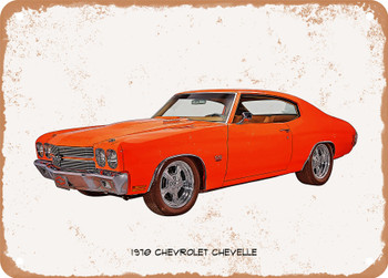 1970 Chevrolet Chevelle Oil Painting   - Rusty Look Metal Sign