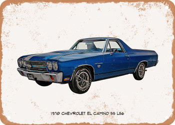 1970 Chevrolet El Camino SS LS6 Oil Painting - Rusty Look Metal Sign