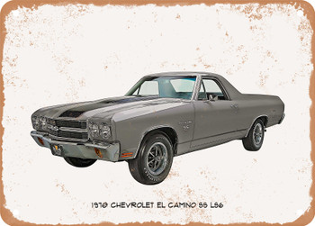 1970 Chevrolet El Camino SS LS6 Oil Painting  - Rusty Look Metal Sign