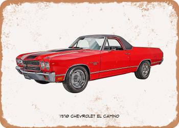 1970 Chevrolet El Camino Oil Painting - Rusty Look Metal Sign
