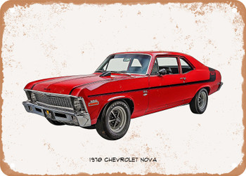 1970 Chevrolet Nova Oil Painting - Rusted Look Metal Sign