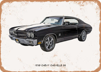 1970 Chevy Chevelle SS Oil Painting - Rusty Look Metal Sign