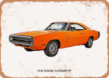 1970 Dodge Charger RT Oil Painting - Rusted Look Metal Sign