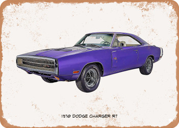 1970 Dodge Charger RT Oil Painting - Rusty Look Metal Sign
