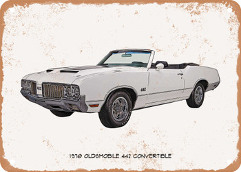 1970 Oldsmobile 442 Convertible Oil Painting - Rusty Look Metal Sign