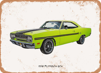 1970 Plymouth GTX Oil Painting - Rusted Look Metal Sign