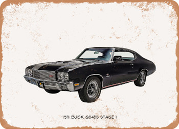 1971 Buick GS455 Stage 1 Oil Painting - Rusty Look Metal Sign