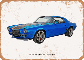 1971 Chevrolet Camaro Oil Painting - Rusty Look Metal Sign