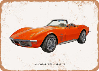 1971 Chevrolet Corvette Oil Painting - Rusty Look Metal Sign