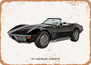 1971 Chevrolet Corvette Oil Painting  - Rusty Look Metal Sign