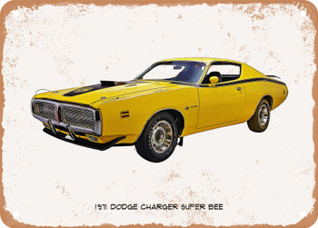 1971 Dodge Charger Super Bee Oil Painting - Rusty Look Metal Sign
