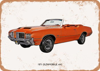 1971 Oldsmobile 442 Oil Painting  - Rusty Look Metal Sign