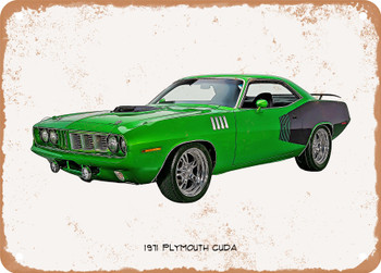 1971 Plymouth Cuda Oil Painting - Rusty Look Metal Sign