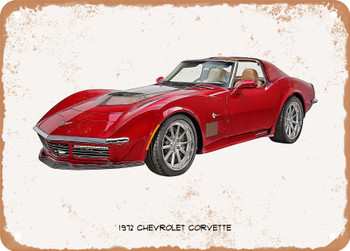 1972 Chevrolet Corvette Oil Painting - Rusty Look Metal Sign