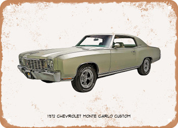 1972 Chevrolet Monte Carlo Custom Oil Painting - Rusty Look Metal Sign