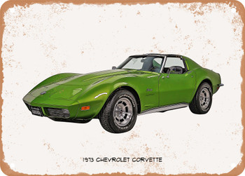 1973 Chevrolet Corvette Oil Painting - Rusty Look Metal Sign