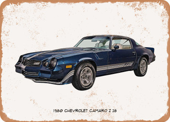 1980 Chevrolet Camaro Z28 Oil Painting - Rusty Look Metal Sign