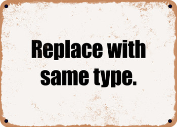 Replace with same type. - Funny Metal Sign