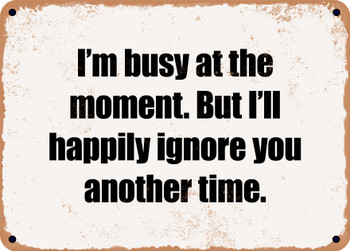 I'm busy at the moment. But I'll happily ignore you another time. - Funny Metal Sign