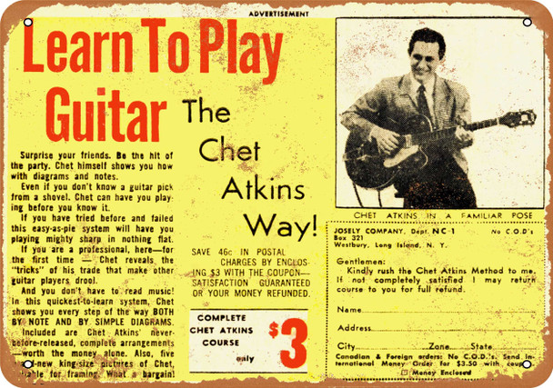 1962 Learn to Play Guitar the Chet Atkins Way - Metal Sign