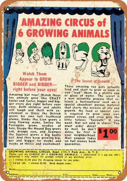 1964 Amazing Circus of 6 Growing Animals - Metal Sign 1964 Amazing Circus of 6 Growing Animals - Metal Sign