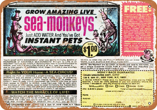 1970 Sea Monkeys for Only $1.00 - Metal Sign