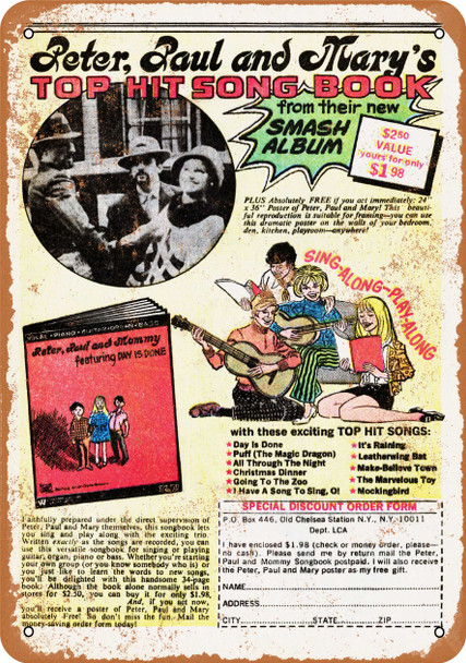 1970 Peter, Paul and Mary Songbook - Metal Sign