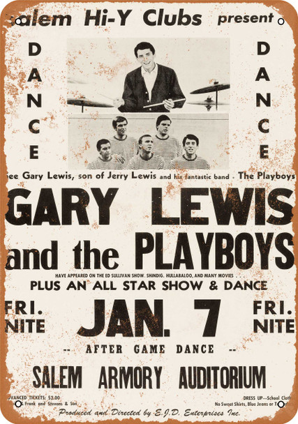 1966 Gary Lewis and the Playboys in Salem - Metal Sign 1966 Gary Lewis and the Playboys in Salem - Metal Sign