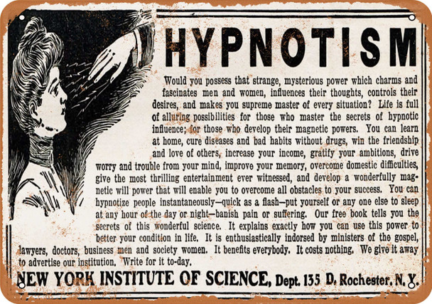 1912 Learn Hypnotism - Metal Sign