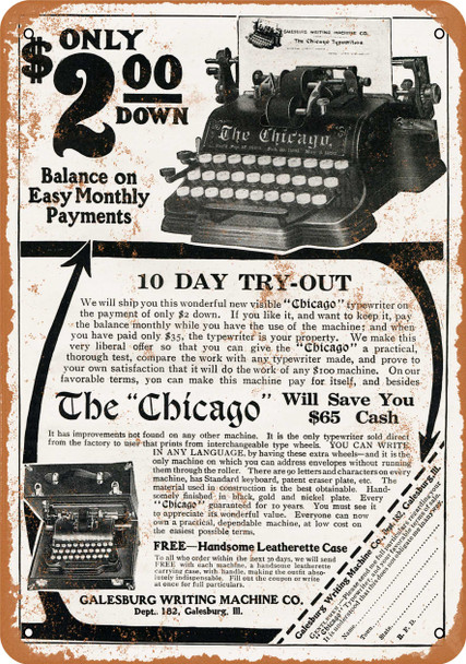 1917 Galesburg Chicago Typewriter - Metal Sign