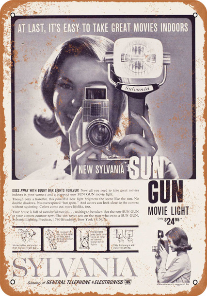 1960 Sylvania Sun Gun Movie Light - Metal Sign