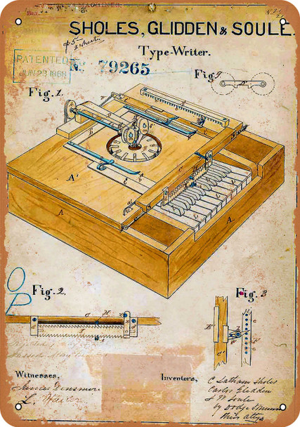1868 Typewriter Patent - Metal Sign