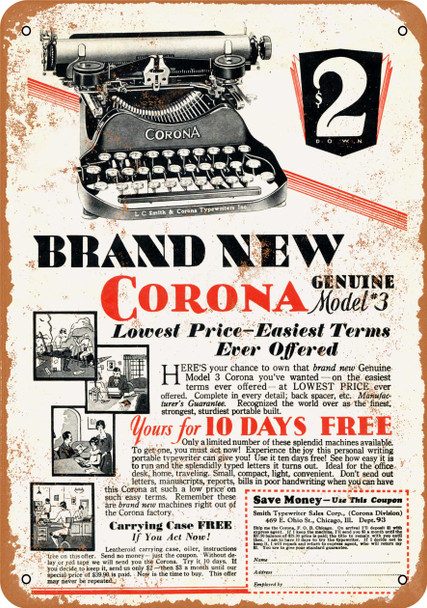 1930 Corona Typewriters - Metal Sign
