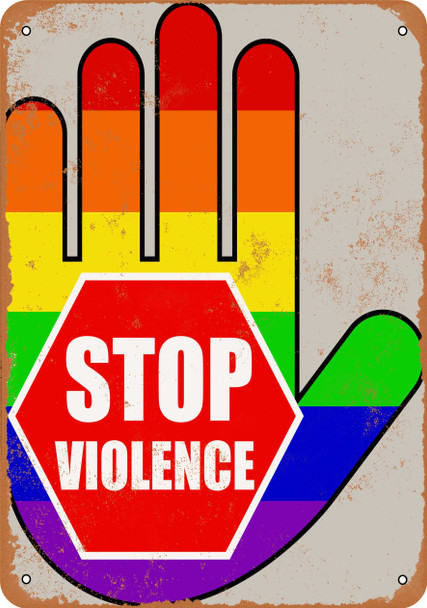 Stop Violence Rainbow Hand - Metal Sign