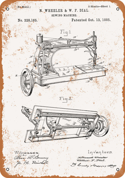 1885 Wheeler Sewing Machine Patent - Metal Sign