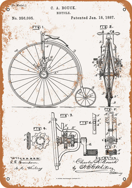 1887 Bicycle Patent - Metal Sign