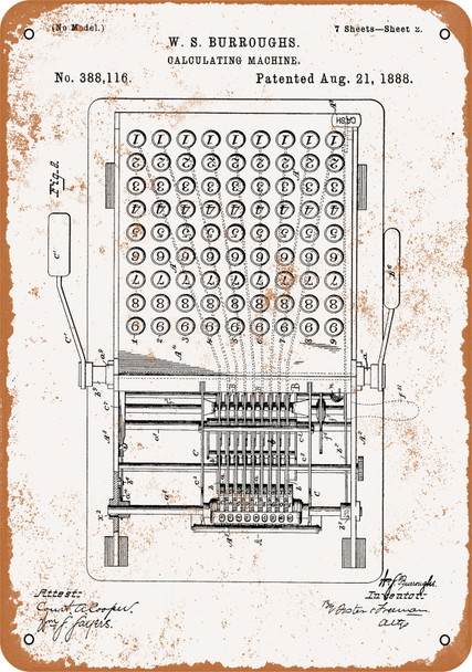 1888 Burroughs Calculating Machine - Metal Sign