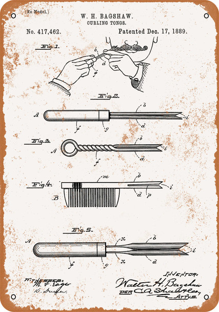 1889 Mustache Curling Tongs - Metal Sign