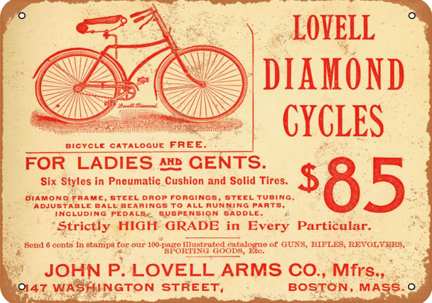 1892 Lovell Diamond Bicycles - Metal Sign