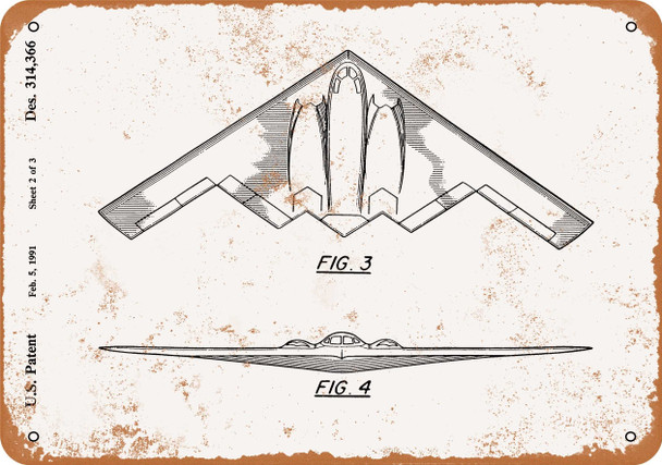 1991 B2 Stealth Bomber Patent - Metal Sign