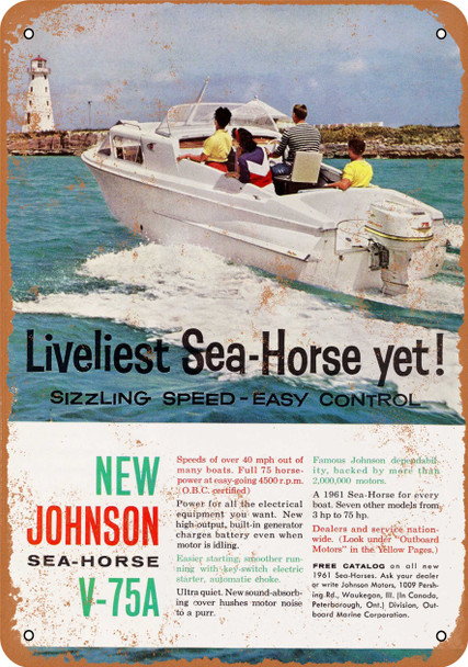 1960 Johnson Sea-Horse Boat Motor - Metal Sign