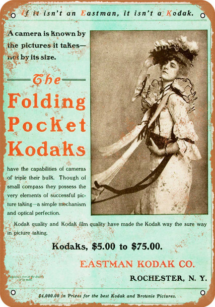 1902 Folding Pocket Kodak Camera - Metal Sign