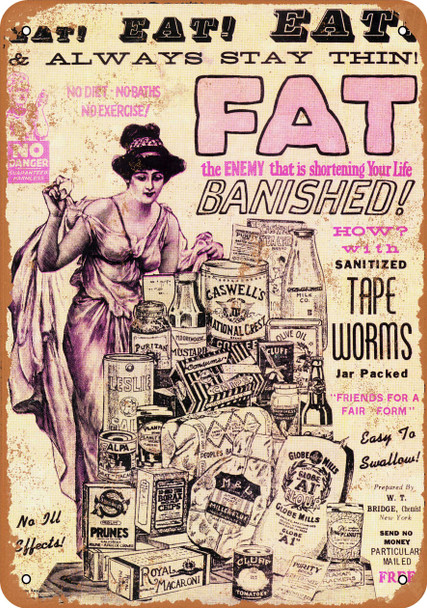 1926 Tapeworms to Make You Thin - Metal Sign